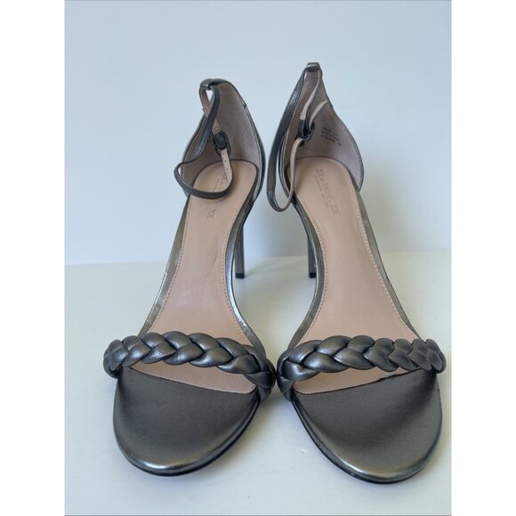 Rachel Zoe Ella Silver Leather Strappy Heeled Sandals Size 11M NWOB Metallic Ope - Picture 5 of 9